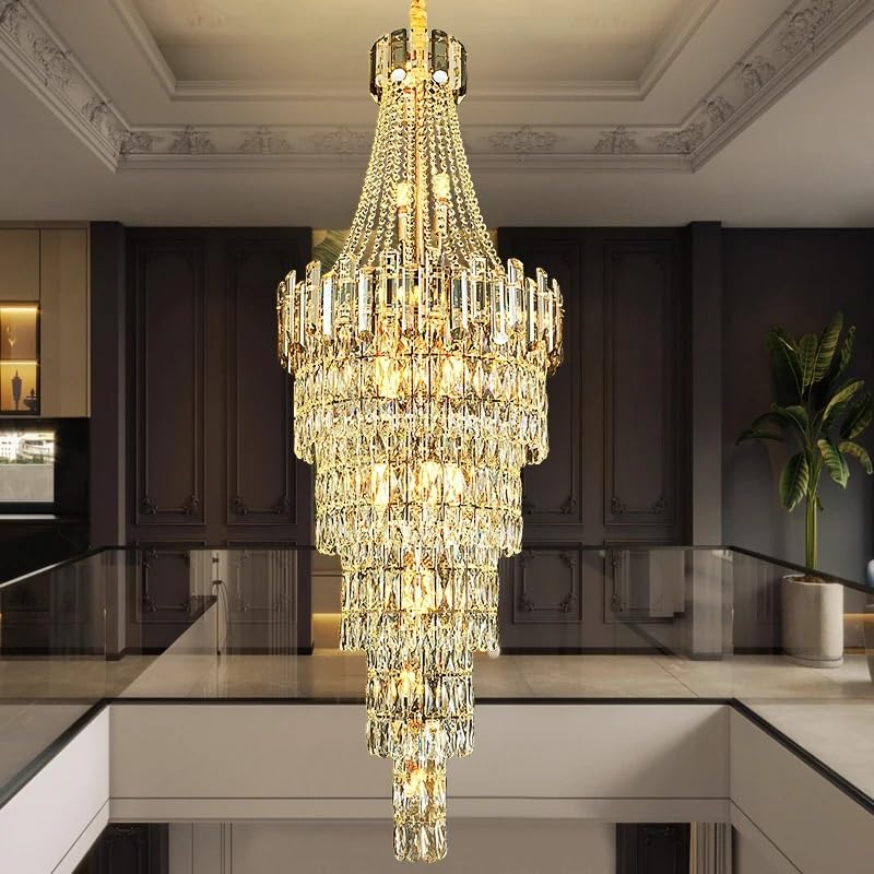 Chandelier Light, Crystal Chandelier Long Staircase Light Large Living Room Hotel Lobby Decoration Adjustable Height LED Luxury(D100 H300CM,Neutral Light)