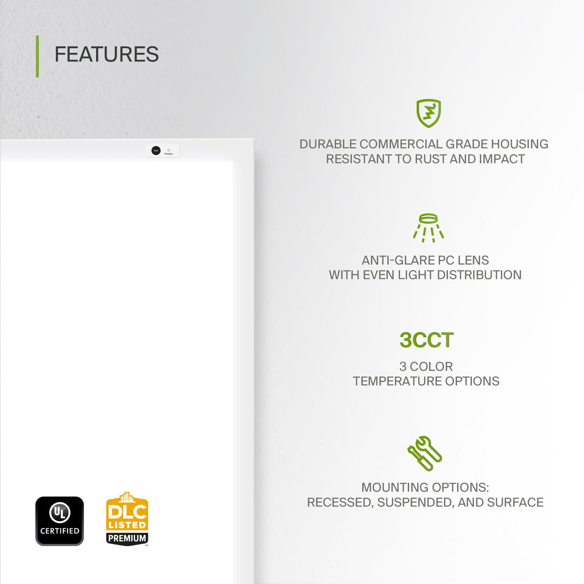 ASD 2x2 LED Flat Panel Light, Emergency Battery Backup UL DLC 4 Pack