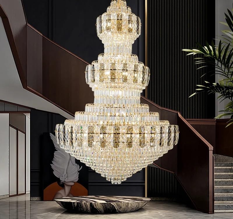 Modern Chandelier, Crystal Duplex Building Headlight Living Room Light Luxury European Villa Jump Floor Lift Empty Hotel Lobby(Amber-D100CM,Warm Light)