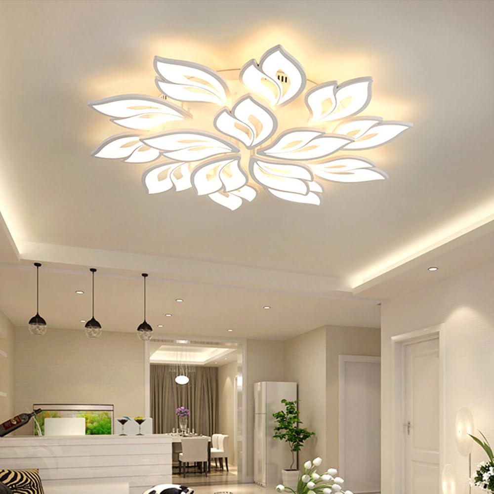 15‑Light Dimmable White Flower‑Shaped Acrylic LED Ceiling Lamp with Remote(