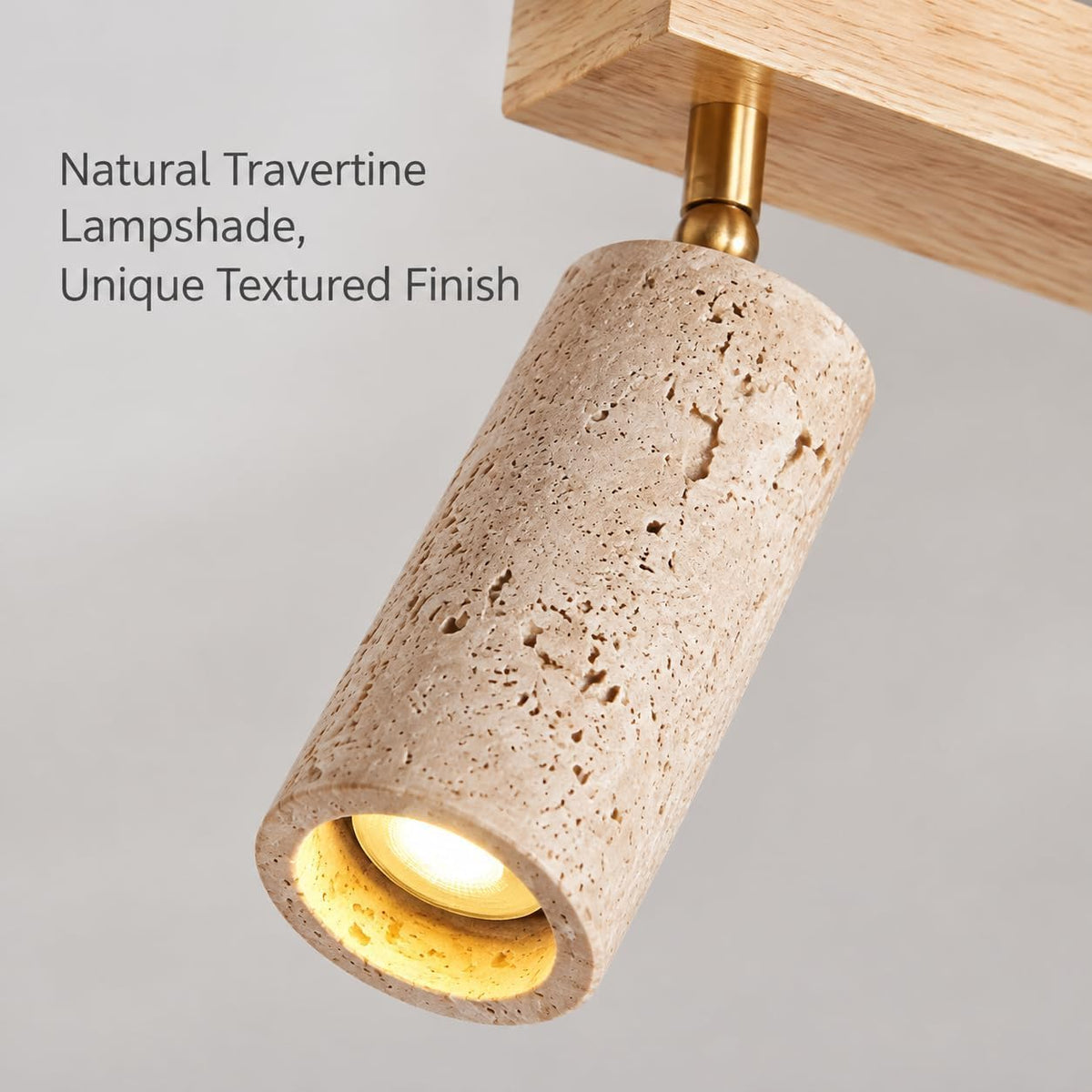 Yellow Travertine Ceiling Light, 4 Head LED Flush Mount Lamp with Wood Base
