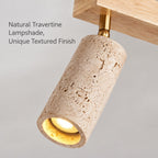 4 Light Yellow Travertine LED Ceiling Fixture with Wood Base 110V
