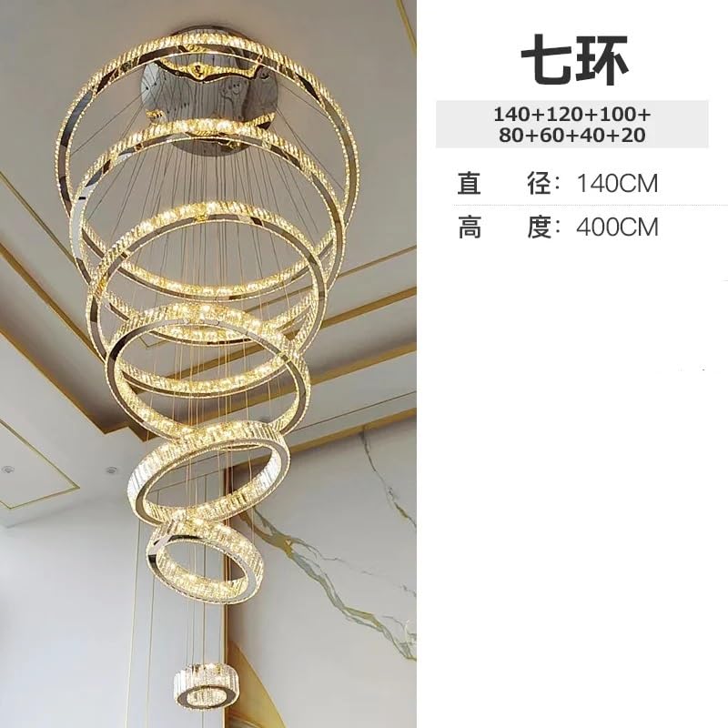 Chandelier Light, European Style Modern Crystal LED Chandelier Hanging Living Room Lighting Staircase Hall Lamps for(7 laps D140cm)