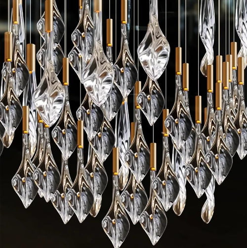 Chandelier, Luxury Glass Petal Chandeliers for Staircase High Ceiling Modern Flower Pendant Light for Hotel Lobby Vila(D100CM,Light Yellow)