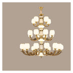 Natural Jade Center Column Glass Lampshade European Chandelier Available for High Ceiling Living Room Dining Room