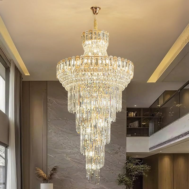 Ceiling Pendant Light, Modern Luxury Revolving Staircase Lamp for Villa Duplex Floor Open-Plan Living Room Ceiling High-end Crystal(D80CM H160CM,White Light)