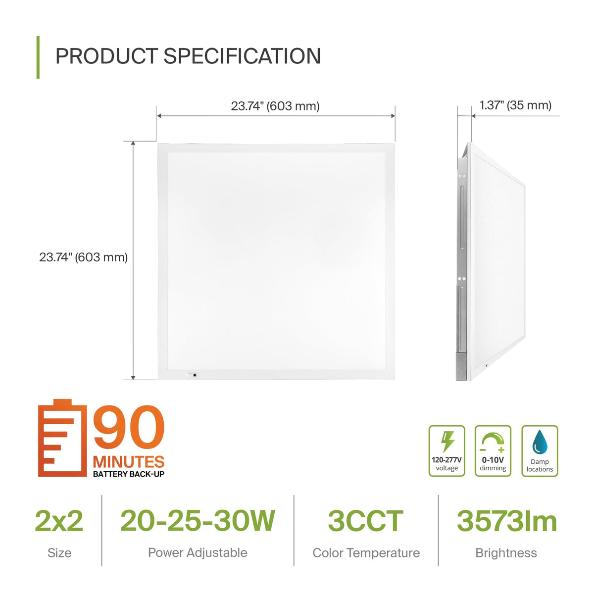 ASD 2x2 LED Flat Panel Light, Emergency Battery Backup UL DLC 2 Pack