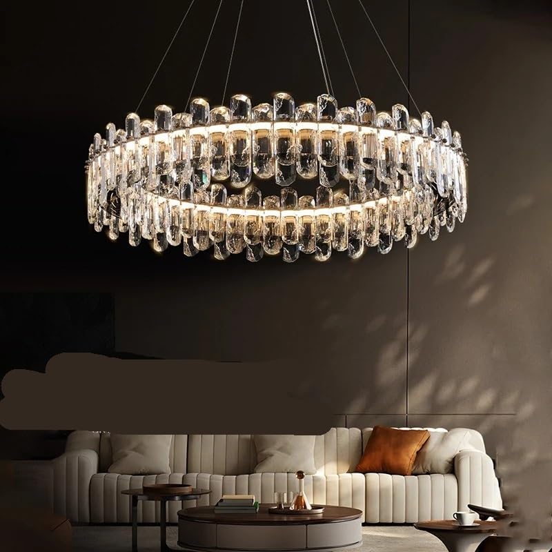 Modern Chandelier, LED Crystal Chandelier with Smart Remote Control,Adjustable Dimmable Modern Pendant Lamp for Dining Living Room Bedroom(Long 150cm,White Light)