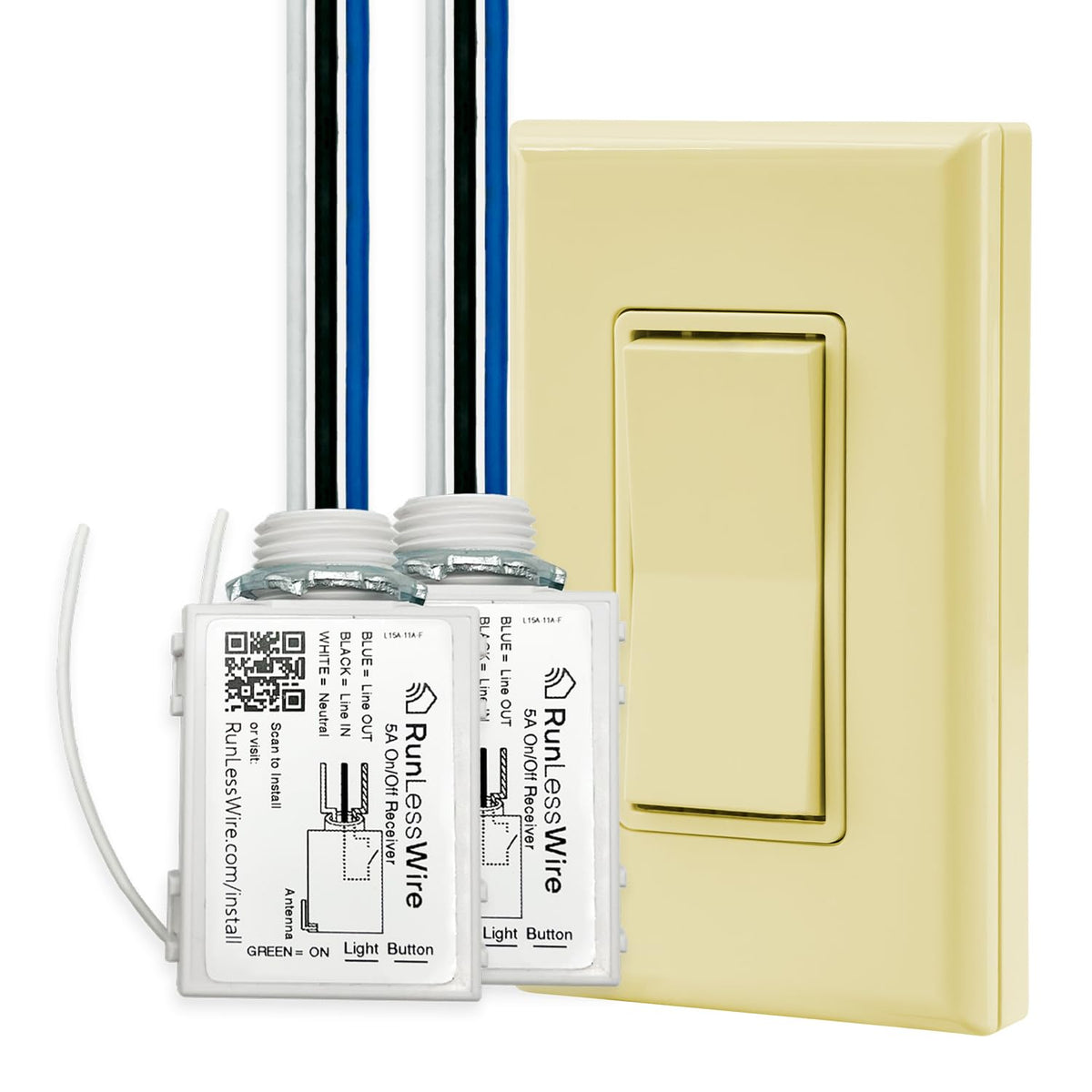 2 Fixture Battery-Free Wireless Light Switch Kit - Light Almond