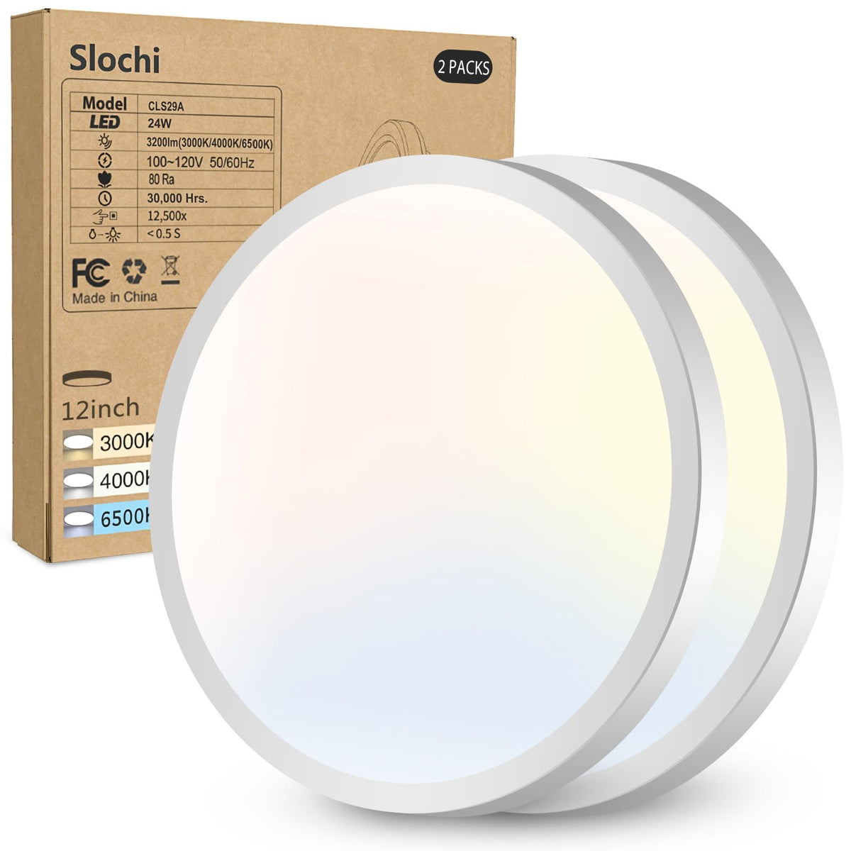 8PACK LED Flush Mount Ceiling Light Fixture, 3000K-4000K-6500K & 150W Equivalent Modern Kitchen Recessed Ceiling Lamp 24W 3200Lm 12Inch Closet Round Surface for Bathroom Laundry Bedroom Hallway