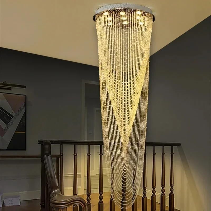 Chandelier, Duplex Staircase Chandelier for Living Room Crystal Tassel Light Modern Luxury Restaurant Long Hanging Lamp Home Lighting Lustre(D100cm H320cm,Warm White)