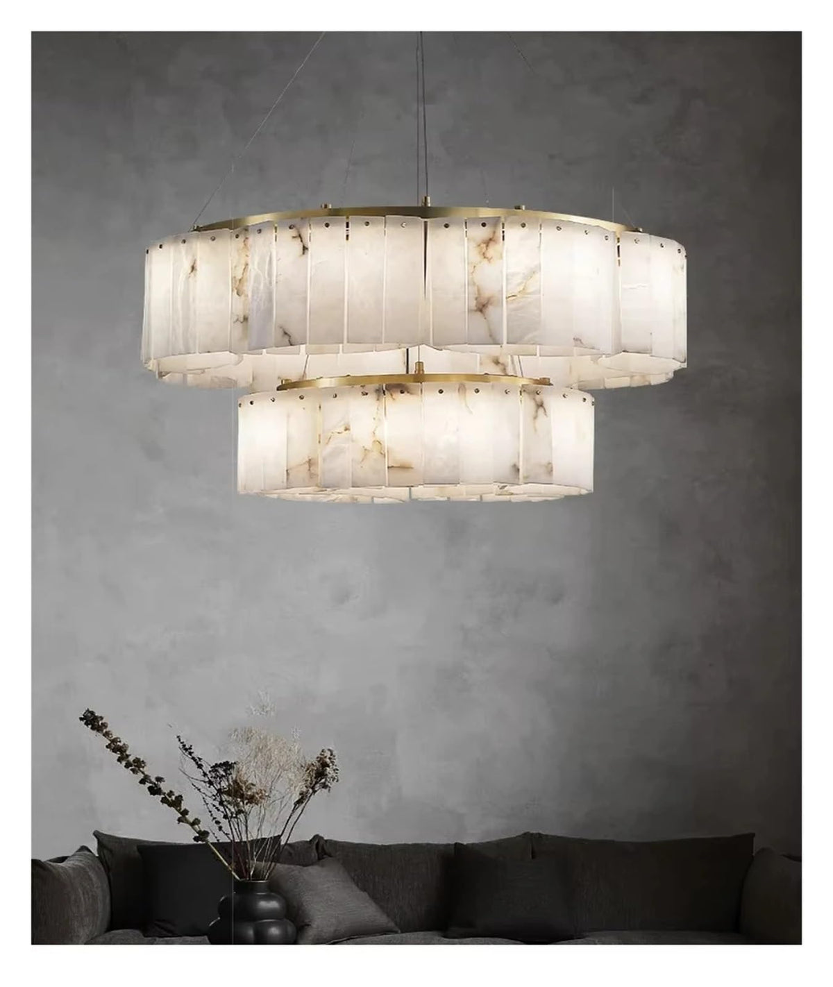 Luxury Ring Marble Ceiling Lamp Chandelier Pendant Dimmable Lustre with Brass Base Accents for Bedroom Lighting Decor Stylish