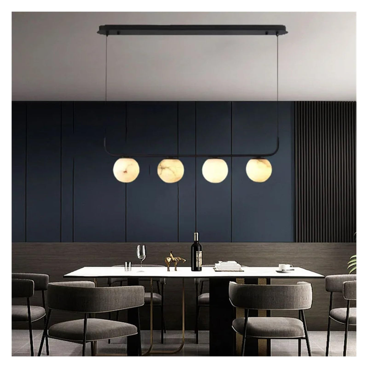 Modern Chandelier with Marble and Brass Hardware Adjustable Height Dimmable for Hotel Villa Staircase Stylish
