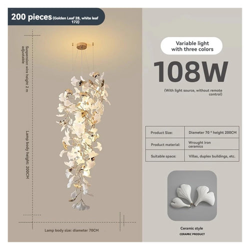 Chandelier, Luxury Staircase Chandelier Villa Duplex Designer Pick Empty Lobby Apartment Jump Floor Ginkgo Leaf Long Hanging Lighting(L100CM,Plastic)