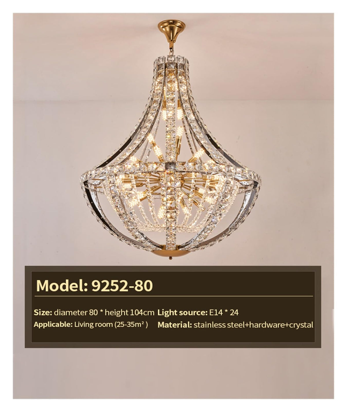 Modern Chandelier, Duplex Crystal Chandelier Villa Empty Living Room Main Light Modern Simple Creative Hotel Lobby Middle Floor High-End Lighting(D80CM H104CM,3 Changeable Color)