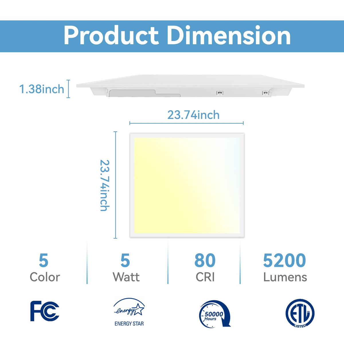 24 Pack 2x2 LED Flat Panel Light, Drop Ceiling, 5CCT 20-40W 0-10V