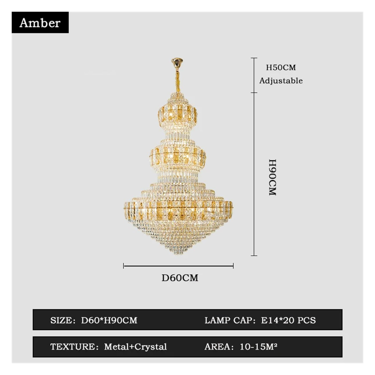 Modern Chandelier, Crystal Duplex Building Headlight Living Room Light Luxury European Villa Jump Floor Lift Empty Hotel Lobby(Amber-D100CM,Warm Light)