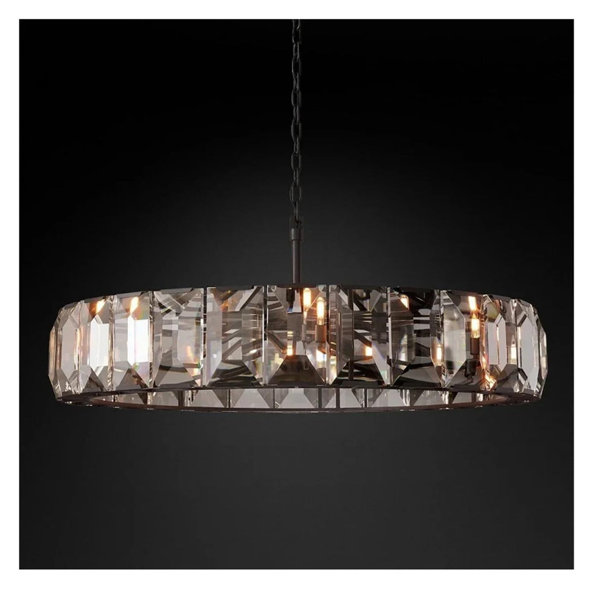 Modern Luxury Rectangular Crystal Dining Room Pendant Light Linear Chandelier with Multi-Faceted Crystal Blocks