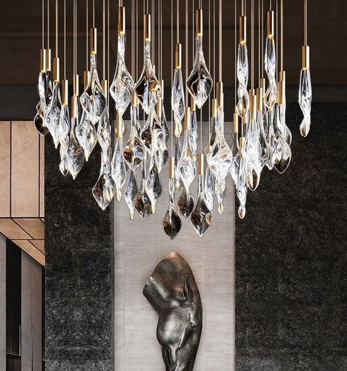 Chandelier, Luxury Glass Petal Chandeliers for Staircase High Ceiling Modern Flower Pendant Light for Hotel Lobby Vila(L120CM,Warm White)