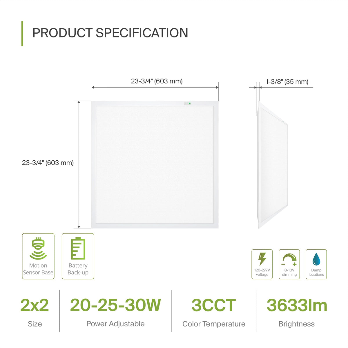 ASD 2x2 LED Flat Panel Light, Emergency Battery Backup UL DLC 2 Pack