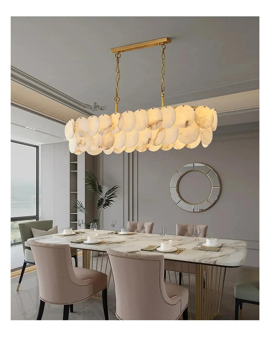 Round Alabaster Layered Chandelier Multi Disc Pendant Light ,Fresh