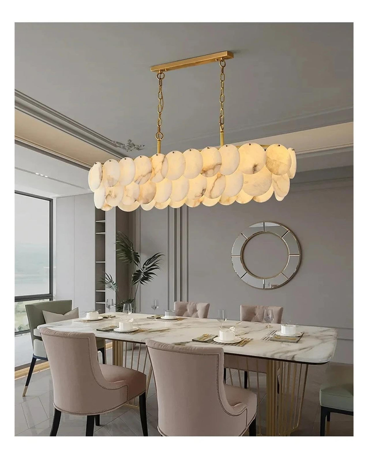 Round Alabaster Layered Chandelier Multi Disc Pendant Light ,Fresh