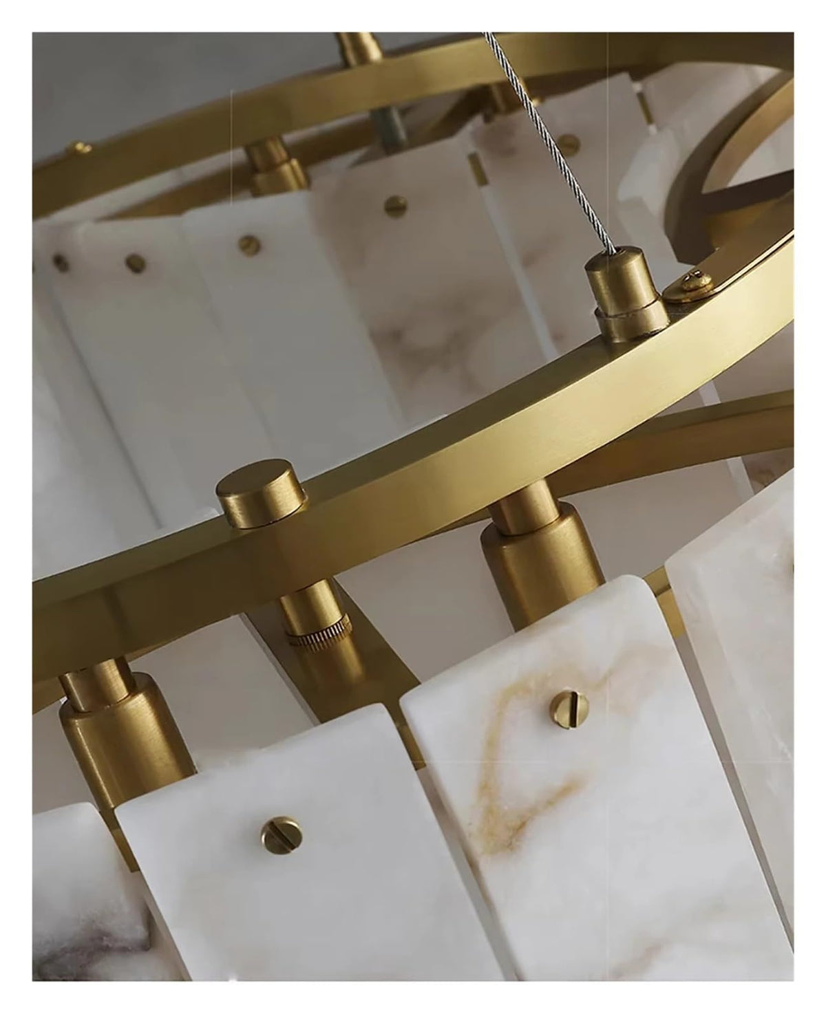 Luxury Ring Marble Ceiling Lamp Chandelier Pendant Dimmable Lustre with Brass Base Accents for Bedroom Lighting Decor Stylish