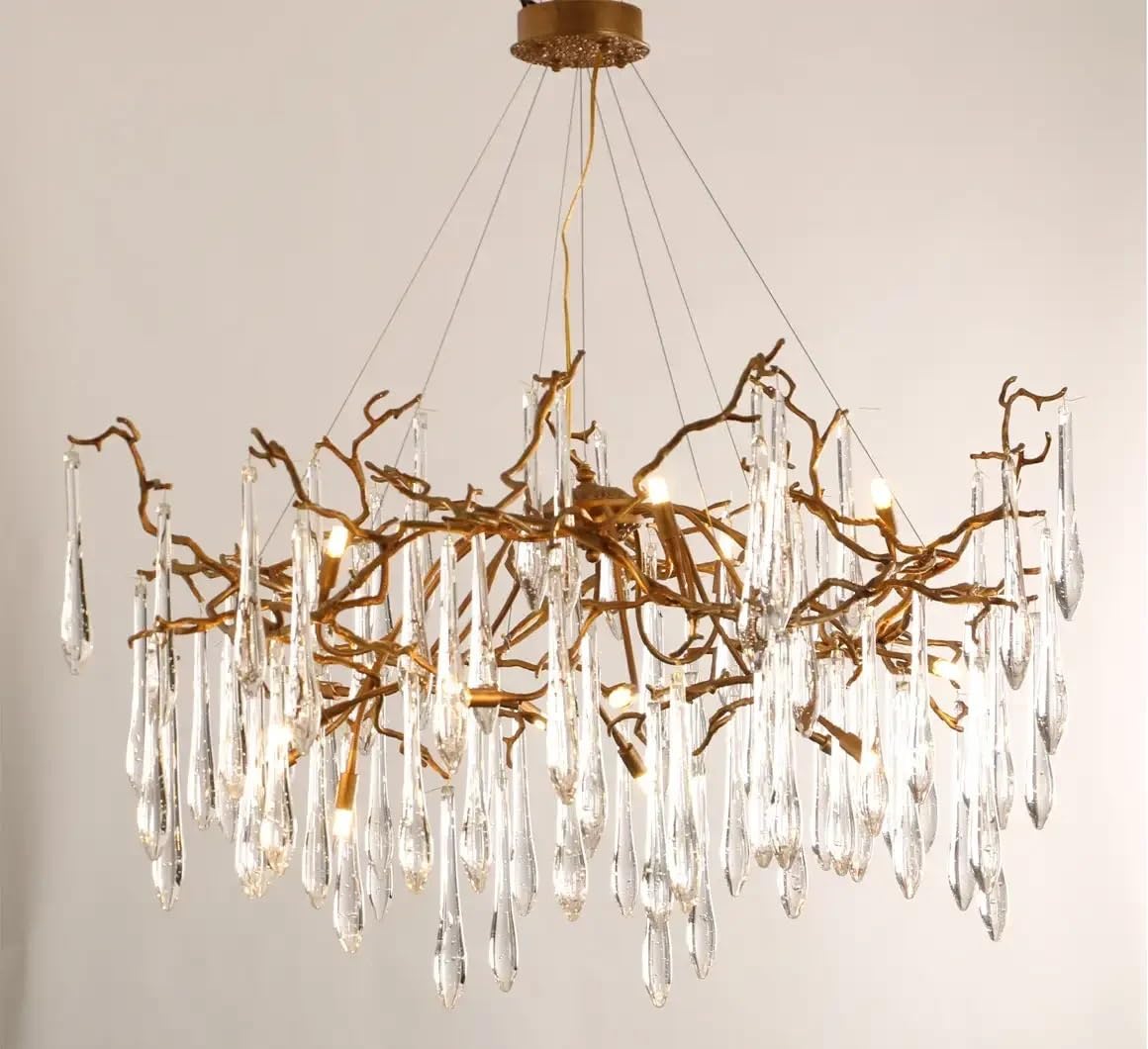 Ceiling Pendant Light, Modern Serip Crystal Tree Branch Chandelier for Living Room Dining Luxury Round Hanging Waterfall Pendant Vila(L125 45 60cm,Changeable)
