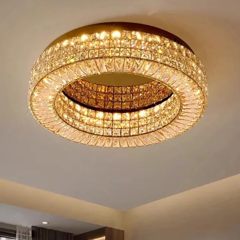 Chandelier, Large Living Room Crystal Gold Ceiling Lamp Led Two Tier Roof Light Fixture Apartment Round Home Decoration Lamparas Lustre(Dia120cm,Dimmable)