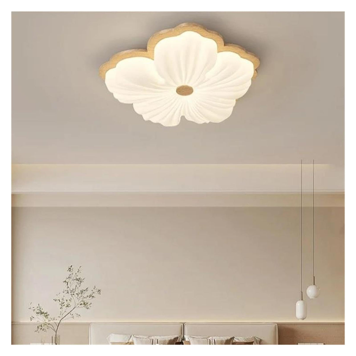 Wooden Color Cream Ceiling Lamp Bedroom LED Chandelier Lighting Stylish