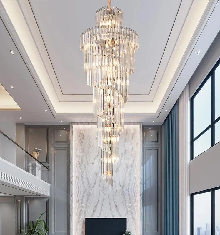 Chandelier Light, Long Crystal Staircase Gold Chandelier Modern Loft Lamp Luxury Villa Hotel Hall Living Room Large Home Decor(Dia80cm H500cm,Changeable)