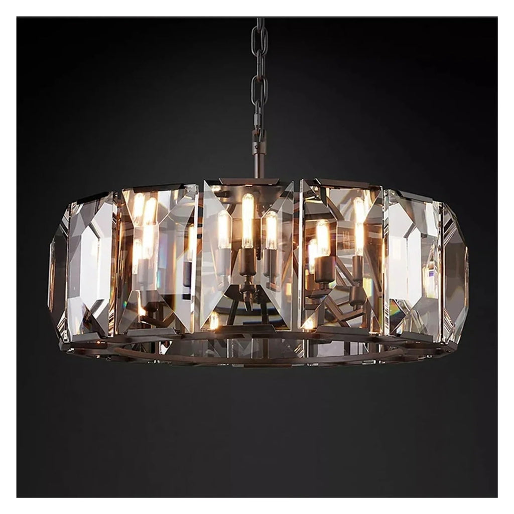 Modern Luxury Rectangular Crystal Dining Room Pendant Light Linear Chandelier with Multi-Faceted Crystal Blocks