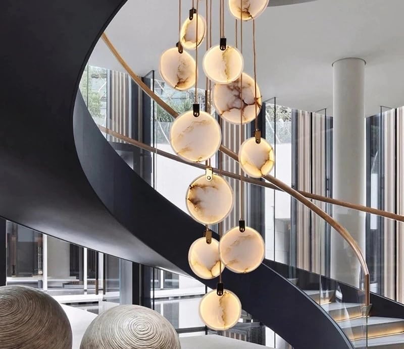Attic Lobby Lighting Luxury Living Room Staircase Marble Pendant Lamp Home Decor Ceiling Chandelier Nordic LED(21 Light,Cool White)