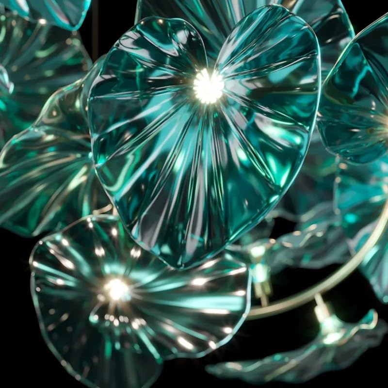 Chandelier Designed with Green Glass Leaves Art Pendant Lights for Island Hotel Restaurant Chandeliers Led Hanging Ceiling Lamp(Warm White,C 80CM)