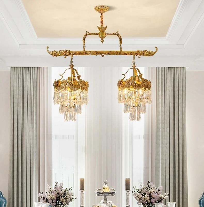 Chandelier, European Luxury Brass Restaurant Chandelier French Classical Retro Bedroom Foyer Crystal Pendant Light(9 Lights D140 H80cm,3-Color Light)