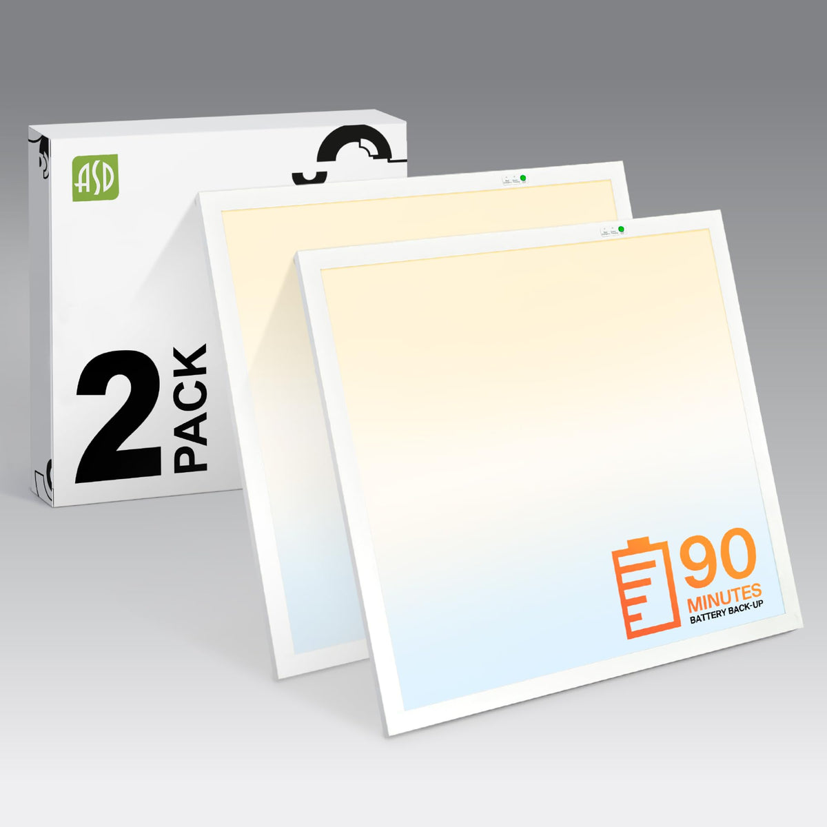 ASD 2x2 LED Flat Panel Light, Emergency Battery Backup UL DLC 2 Pack