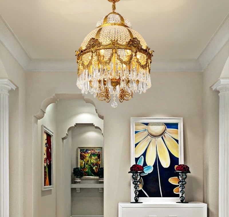 Chandelier, European Style Copper Crystal Chandelier Living Study Bedroom Hotel Restaurant Lobby Decorative Pendent Light