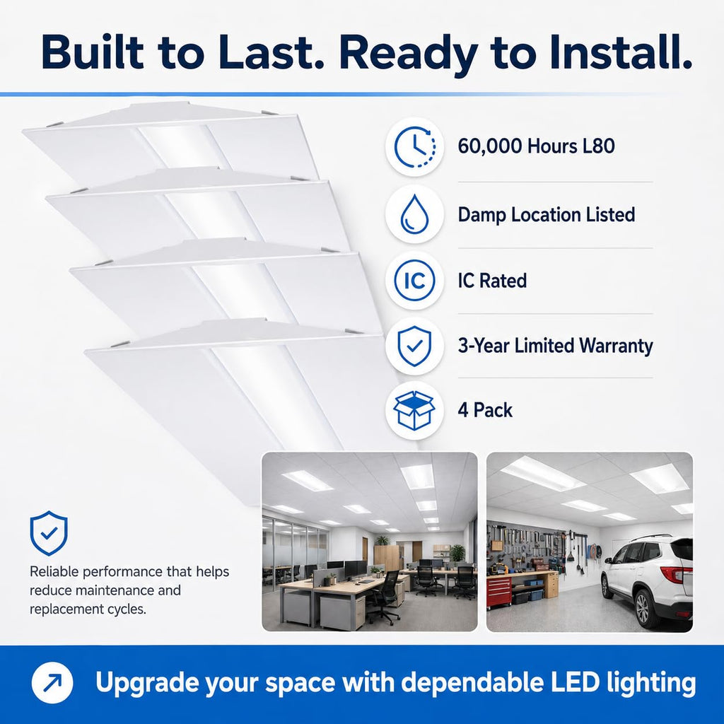 2x4 LED Troffer Light, LED Drop in Ceiling Light for Dropped Ceiling, 4000/5000/6000 Adjustable Lumens, 3500K/4000K/5000K Switchable Color Temperature, White (4 Pack)