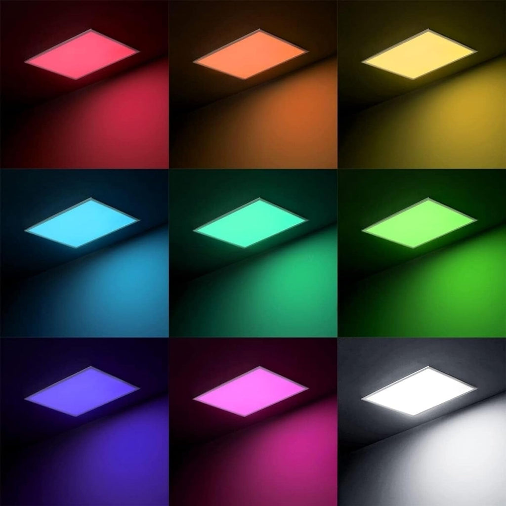 2x2 FT LED RGBW 5000K Multicolor Flat Panel Light Remote & App Controlled 40W 4400lm Color Changing LED Panel Light Smart Wi-Fi Drop Ceiling Light with Alexa/Google Assistant (4 Pack)