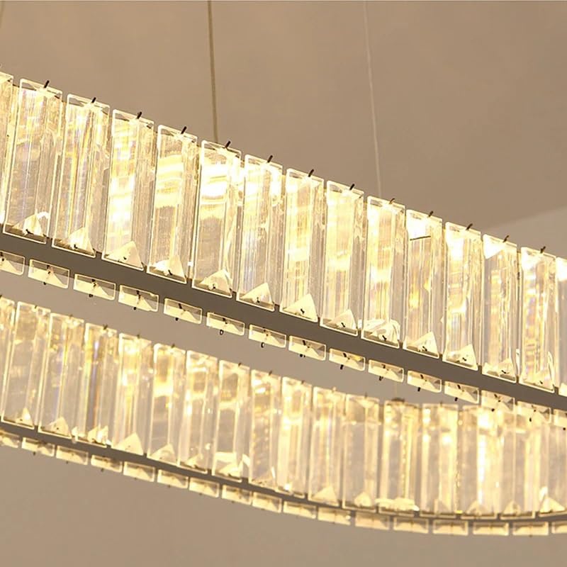 Nordic Modern Luxury K9 Crystal Chandelier Villa Gold Ceiling LED Steel Plate Living Room Minimalist Lighting Fixture(D 60m,Warm Light)