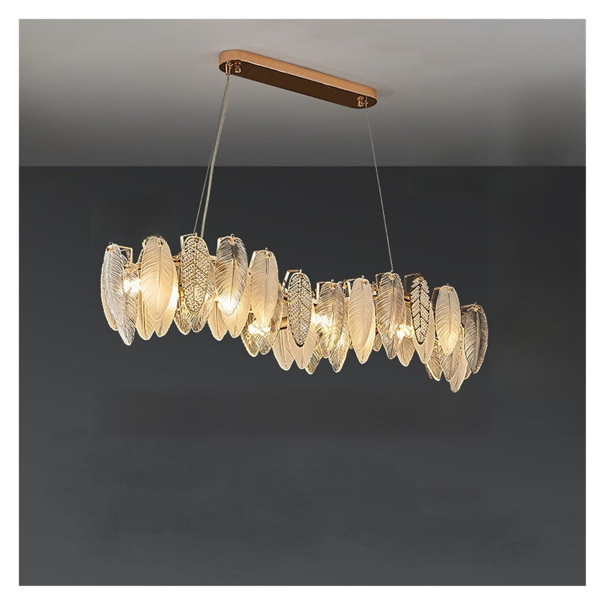 Modern Chandelier, Autumn Leaves Led Art Deco Glass Dimmable Hanging Lamps Designer Suspension Luminaire Lampen Pendant Light for Living Room(130cm Wave,Dimmable+D35x155)