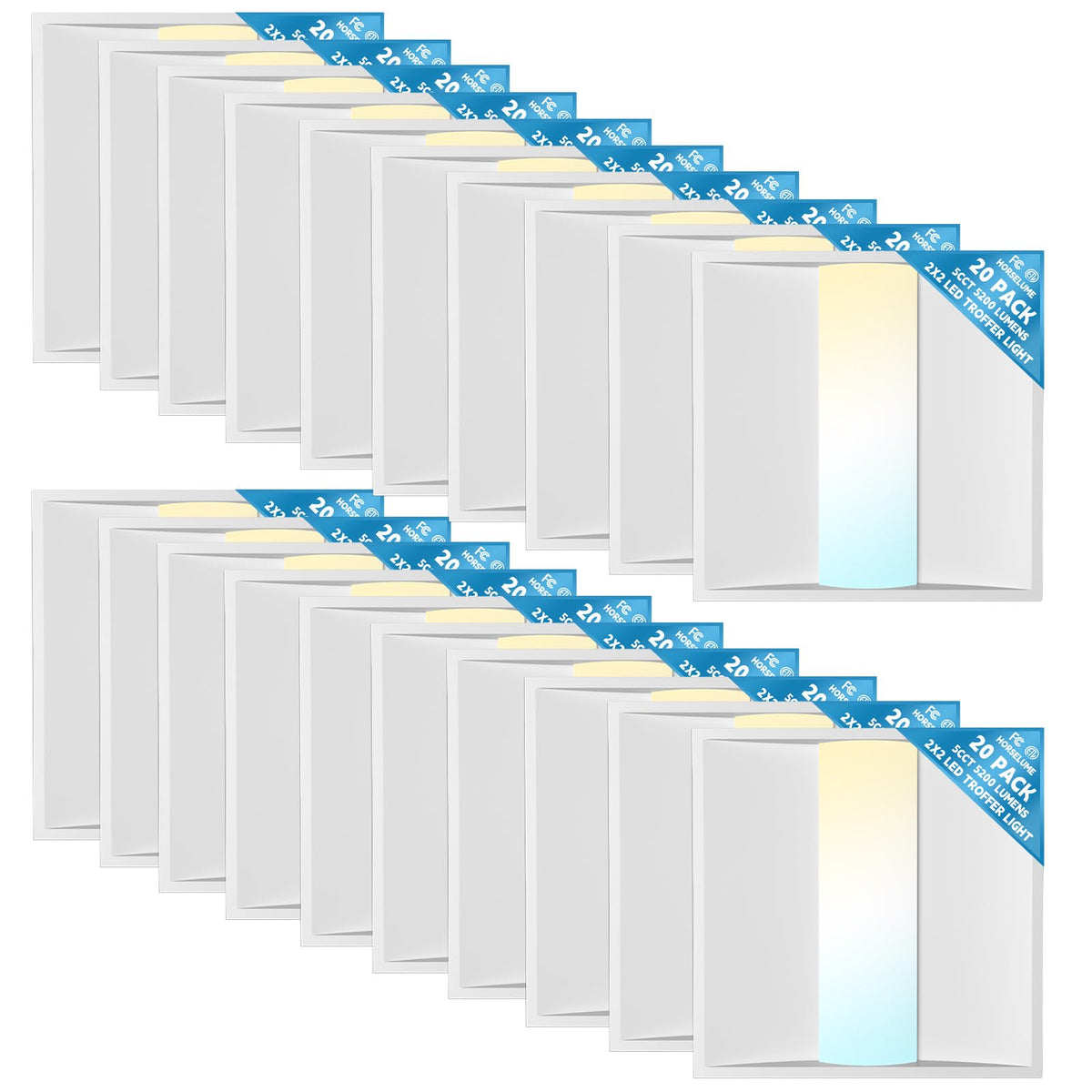 2x2 LED Center Basket Troffer, 20-40W, 5CCT, Dimmable, 20 Pack