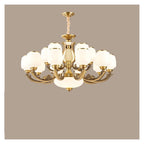 Natural Jade Center Column Glass Lampshade European Chandelier Available for High Ceiling Living Room Dining Room