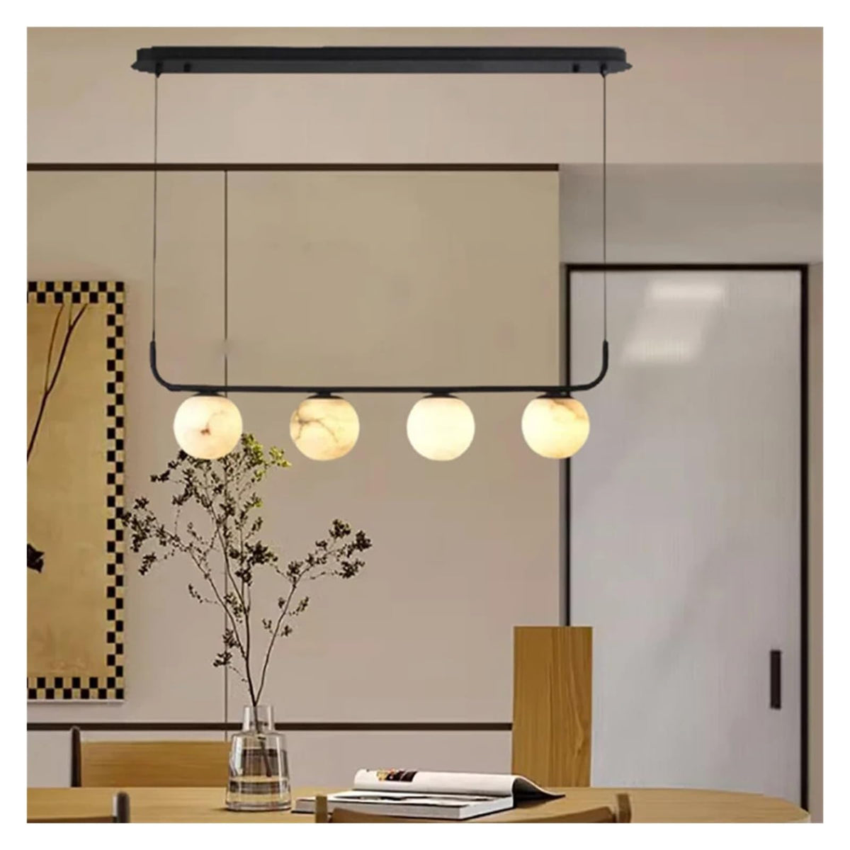 Modern Chandelier with Marble and Brass Hardware Adjustable Height Dimmable for Hotel Villa Staircase Stylish