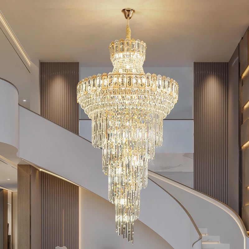 Ceiling Pendant Light, Modern Luxury Revolving Staircase Lamp for Villa Duplex Floor Open-Plan Living Room Ceiling High-end Crystal(D80CM H160CM,Warm Light)