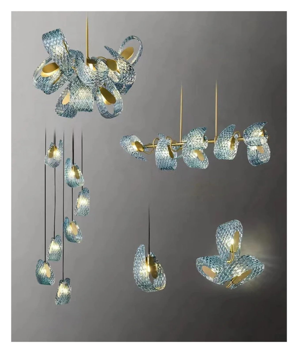 Modern LED Blue Peacock Leaf Glass Designer Hanging Lamps Copper Lustre Ceiling Chandeliers Lighting Suspension Luminaire Lampen,Soft Light