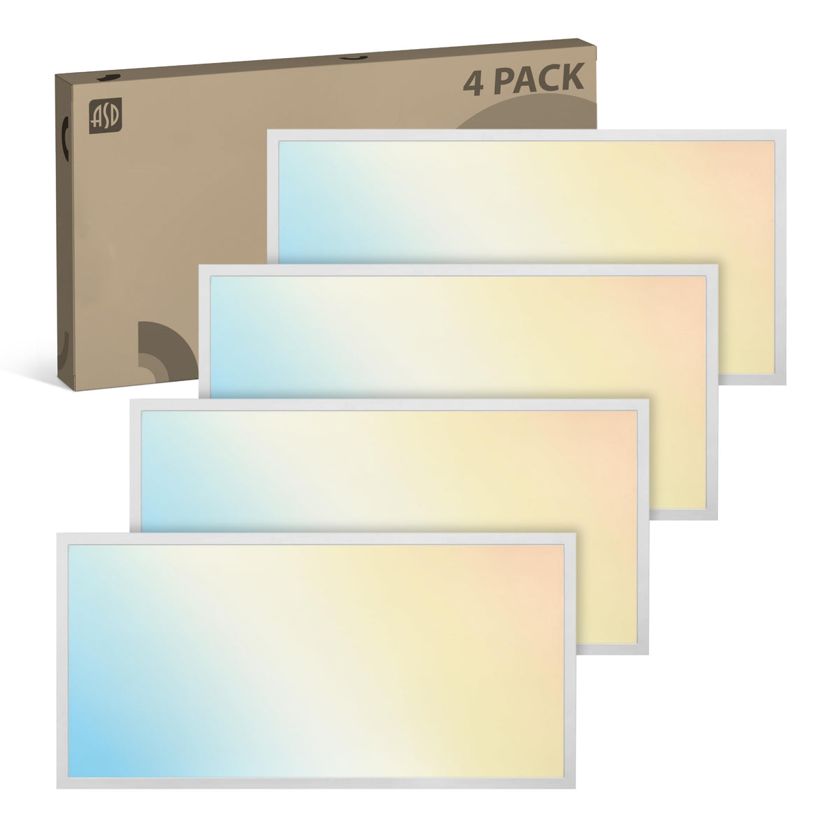 ASD 2x4 LED Flat Panel Light, 3500K 4000K 5000K UL DLC 4 Pack
