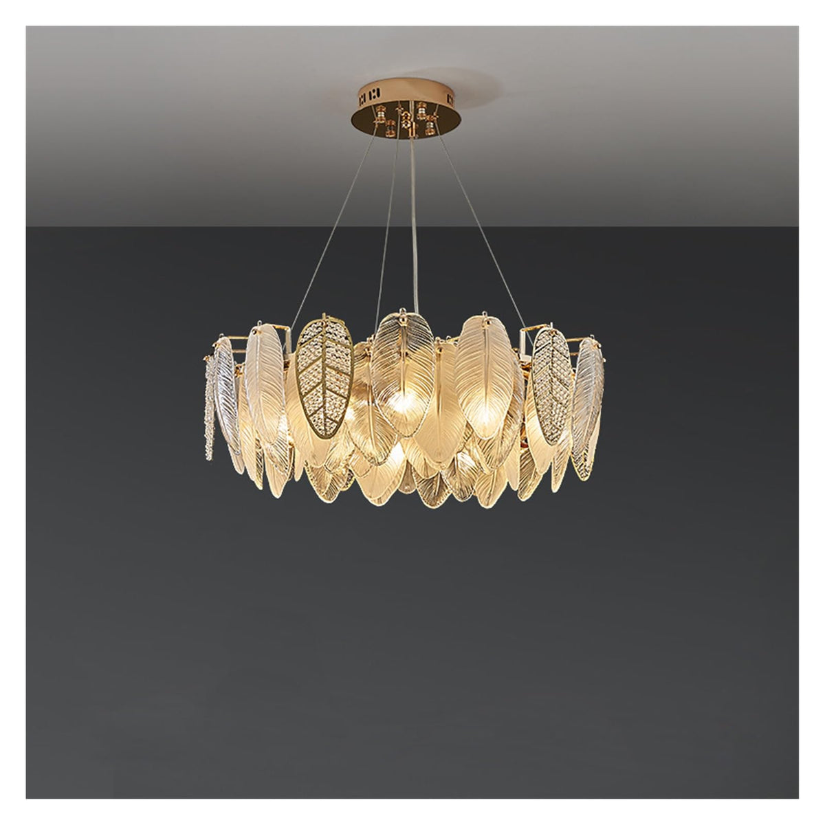 Modern Chandelier, Autumn Leaves Led Art Deco Glass Dimmable Hanging Lamps Designer Suspension Luminaire Lampen Pendant Light for Living Room(130cm Wave,Dimmable+D35x155)