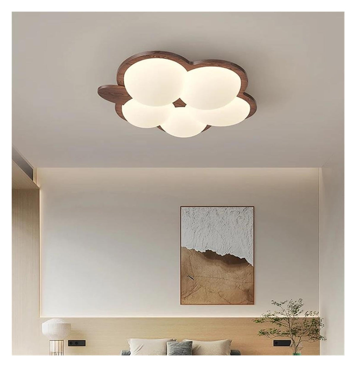 Wooden Color Cream Ceiling Lamp Bedroom LED Chandelier Lighting Stylish