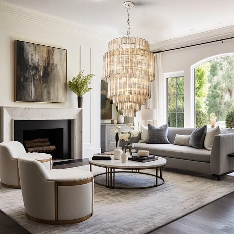 Ceiling Pendant Light, Villa Duplex Loft Large Glass Tube Chandeliers Decoration Foyer Two-Story Room Big Hanging Lamp Luxury Lamps(Dimmable,60x100cm)
